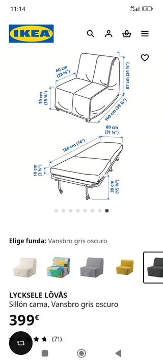 Sillón cama IKEA gris oscuro