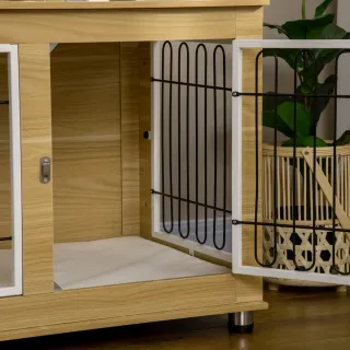 Jaula Madera Perros Cojín 2 Puertas