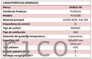 Plancha Gas Acero Laminado Serie 100 - PLC6100