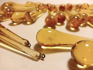 5 RICAMBIO GOCCIA LAMPADARIO Vetro giallo VINTAGE