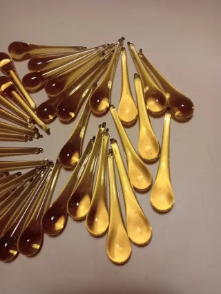 5 RICAMBIO GOCCIA LAMPADARIO Vetro giallo VINTAGE