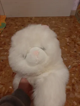 Gatto peluche bianco con orecchie rosa, anni 80