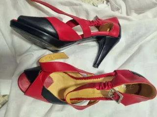 Zapatillas de tacón mujer rojo y negro