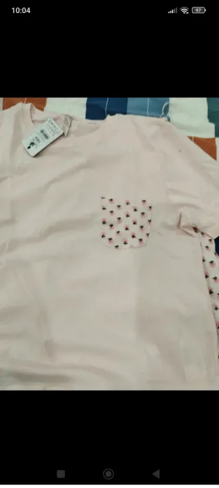 Pijama corto estampado bolsillo rosa