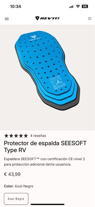 protector espalda moto Revit Seesoft RV 05 impecab