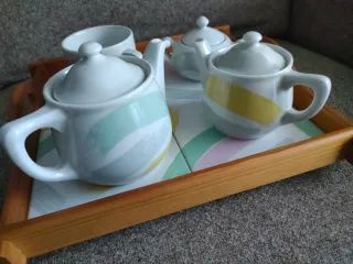 Set de desayuno porcelana y madera