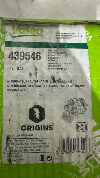 Alternador Valeo 439546 - NUEVO SIN USAR