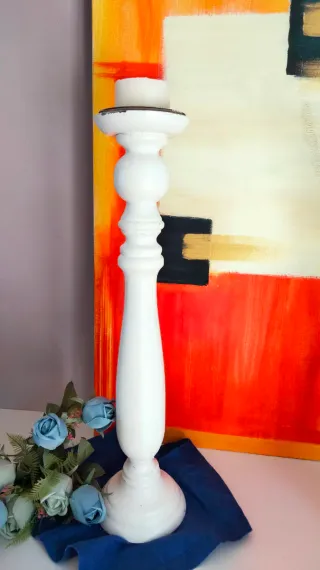 Coppia Portacandele Bianchi Legno