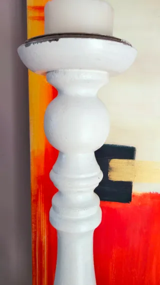 Coppia Portacandele Bianchi Legno