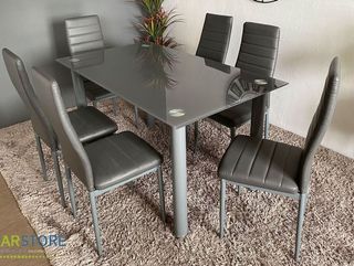 Comedor 6 Sillas Gris Cristal