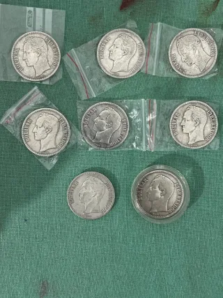 Lote 8 Monedas Plata Fuerte 5 bolivares Venezuela