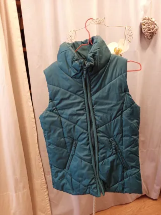 Conjunto cazadora piel + chaleco verde azulado