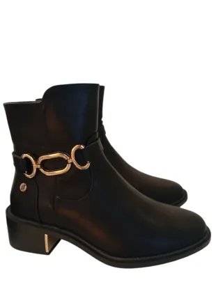 Botines XTI Mujer Talla 38 Negro y Dorado