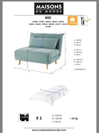 Nio-Sillón cama verde agua