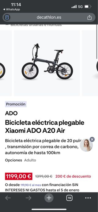 Bicicleta Xiomi Ado A20  Eléctrica Plegable nueva