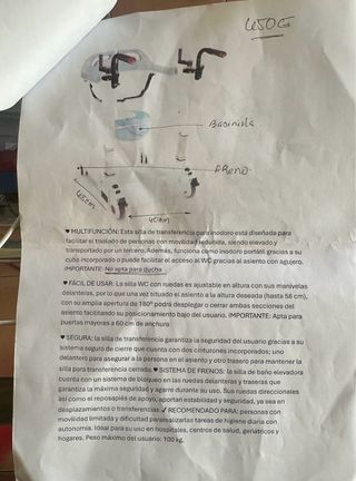 Silla transferencia de ancianos. Con ruedas. Nueva