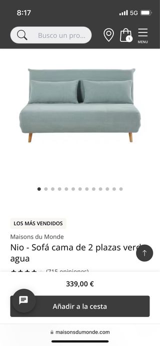 Sofá cama 2 plazas tela gris