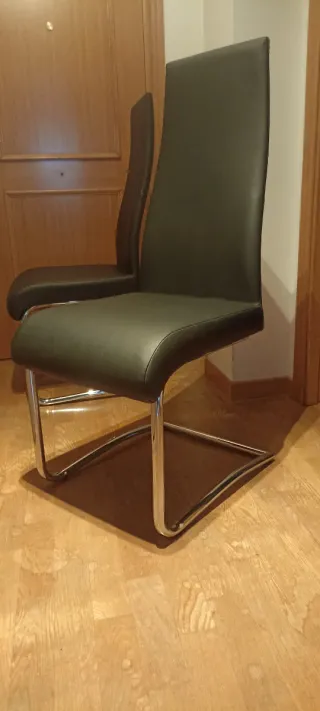 4 Sillas Comedor Polipiel Negra Metal Cromado