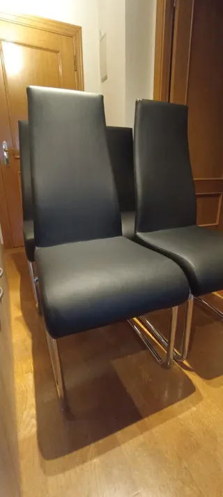 4 Sillas Comedor Polipiel Negra Metal Cromado