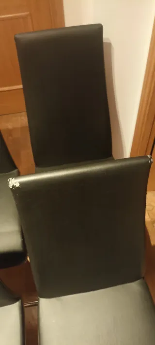 4 Sillas Comedor Polipiel Negra Metal Cromado