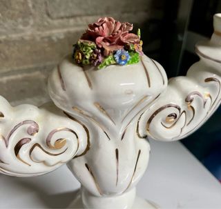 Pareja Candelabros Porcelana Florales 1940