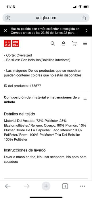 Chaqueta Uniqlo plumas