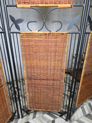 Biombo mimbre y forja