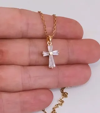 Collar cruz baño oro con circonitas