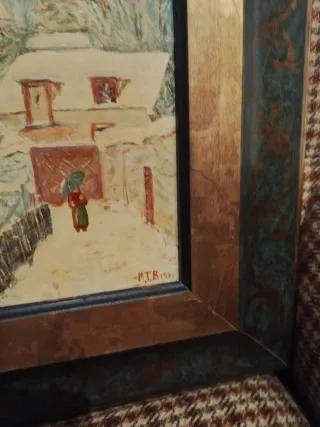 Cuadro antiguo paisaje invierno