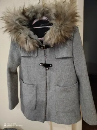 Cappotto Zara Donna Grigio con Cappuccio