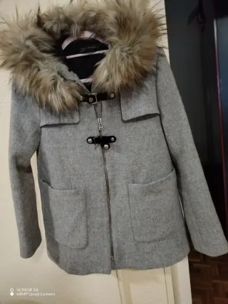 Cappotto Zara Donna Grigio con Cappuccio