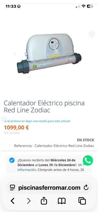 Calentador Piscina Zodiac Red Line W40RD6