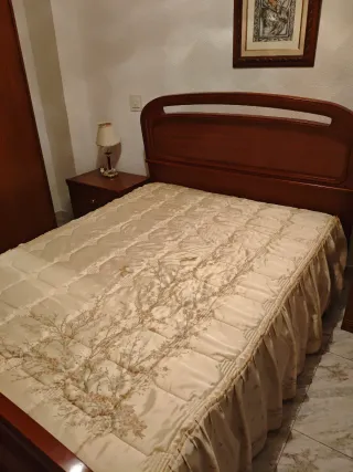 Cama Matrimonio Madera y Tela Beige