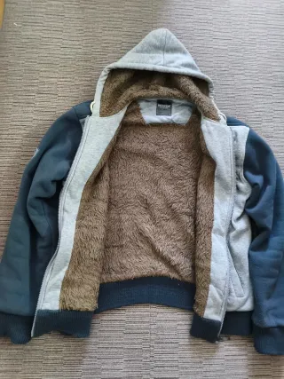 Sudadera Hombre con Capucha Gris y Azul. Talla L