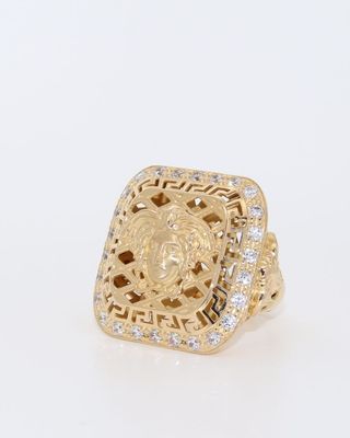 SELLO CUADRADO MEDUSA CALADO CIRCONITAS. Oro 18K