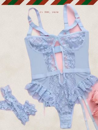 Conjunto lencería azul y rosa