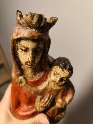 Antigua escultura Virgen Madera Talla
