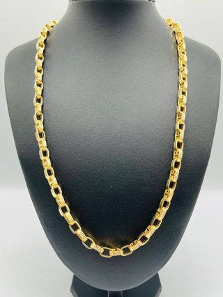 CADENA DISEÑO FORZADA BARRA GRECA, Hueca. Oro 18k