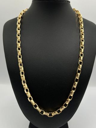 CADENA DISEÑO FORZADA BARRA GRECA, Hueca. Oro 18k