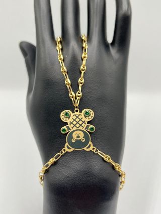 PULSERA MANITA OSO GRANDE PIEDRA VERDE . Oro 18k.