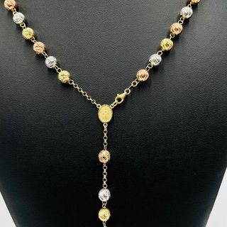 ROSARIO TRICOLOR CRUZ Y MEDALLA. Hueco. Oro 18k.