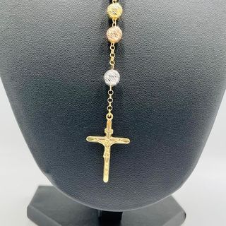 ROSARIO TRICOLOR CRUZ Y MEDALLA. Hueco. Oro 18k.