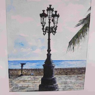 RAMON TIDOR CUADRO ACUARELA FAROLA DE SITGES