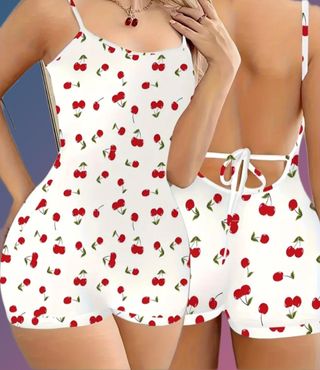 Conjunto de tirantes con estampado de cerezas