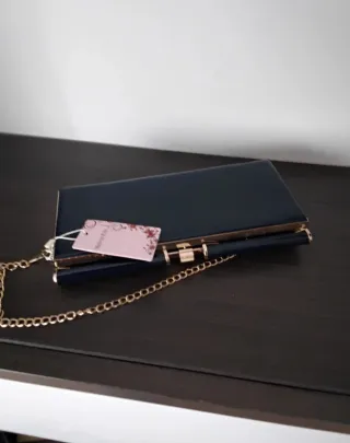 Bolso Charol Azul Marino Melvin Koz Cadena Dorada