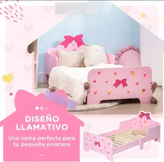 Cama infantil rosa con diseño de lazos