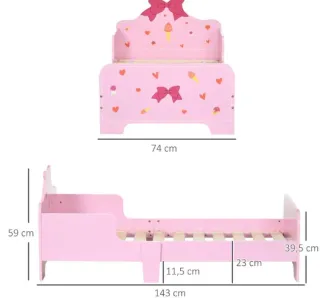 Cama infantil rosa con diseño de lazos