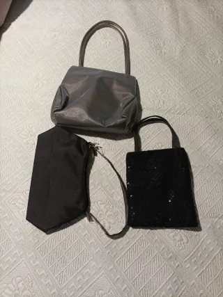3 Bolsos de mano mujer plata y negro