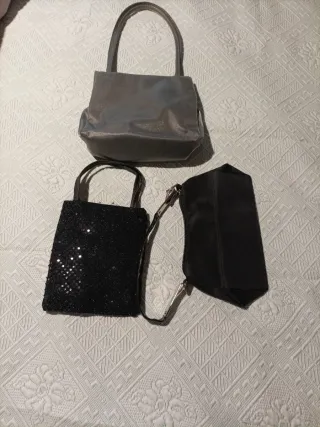3 Bolsos de mano mujer plata y negro