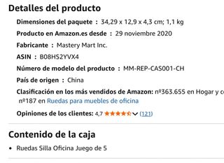 Confezione da 5 Ruote per Sedie da Ufficio Mastery Mart